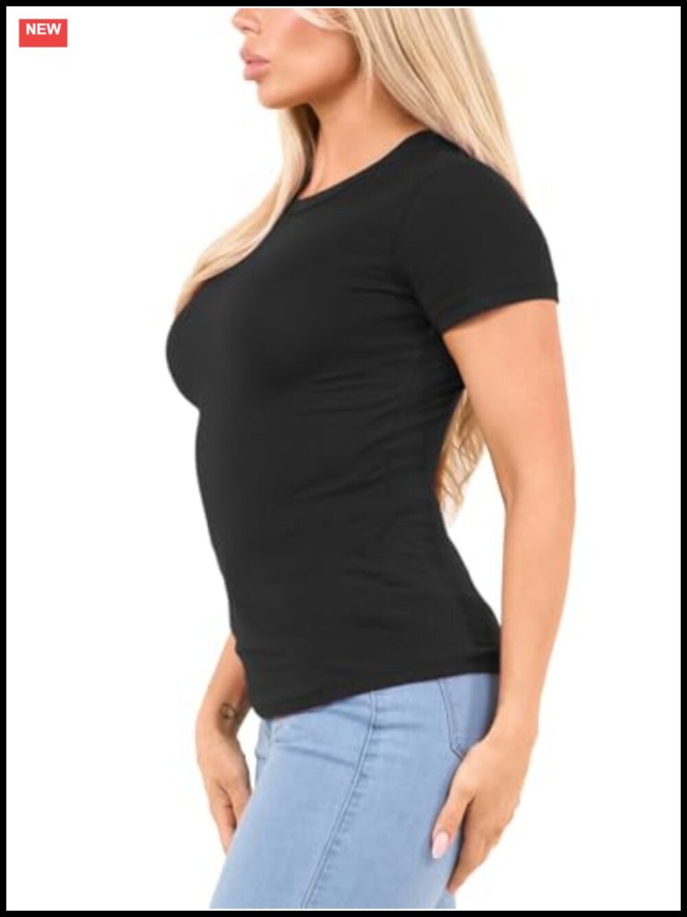 Women's Cotton Crew Neck Fitted T-Shirt Short Sleeve Tee - Picture 4 of 6